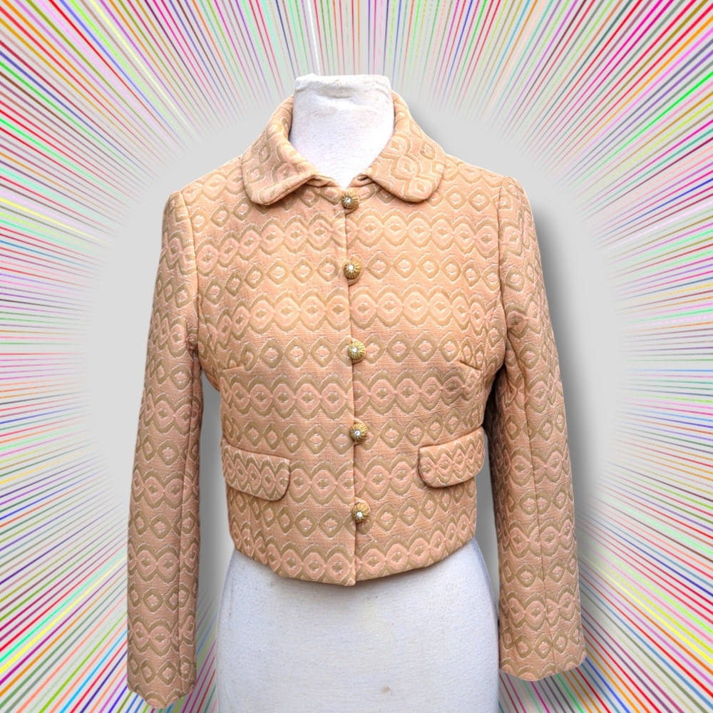 Vintage 60s Cropped Blazer Textured Peach  Cocktail Jacket Medium